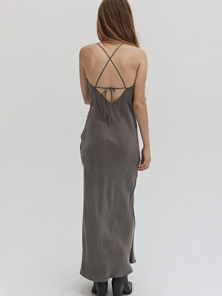 Crescent - Maxi Slip Dress - Charcoal-Crescent-treehaus