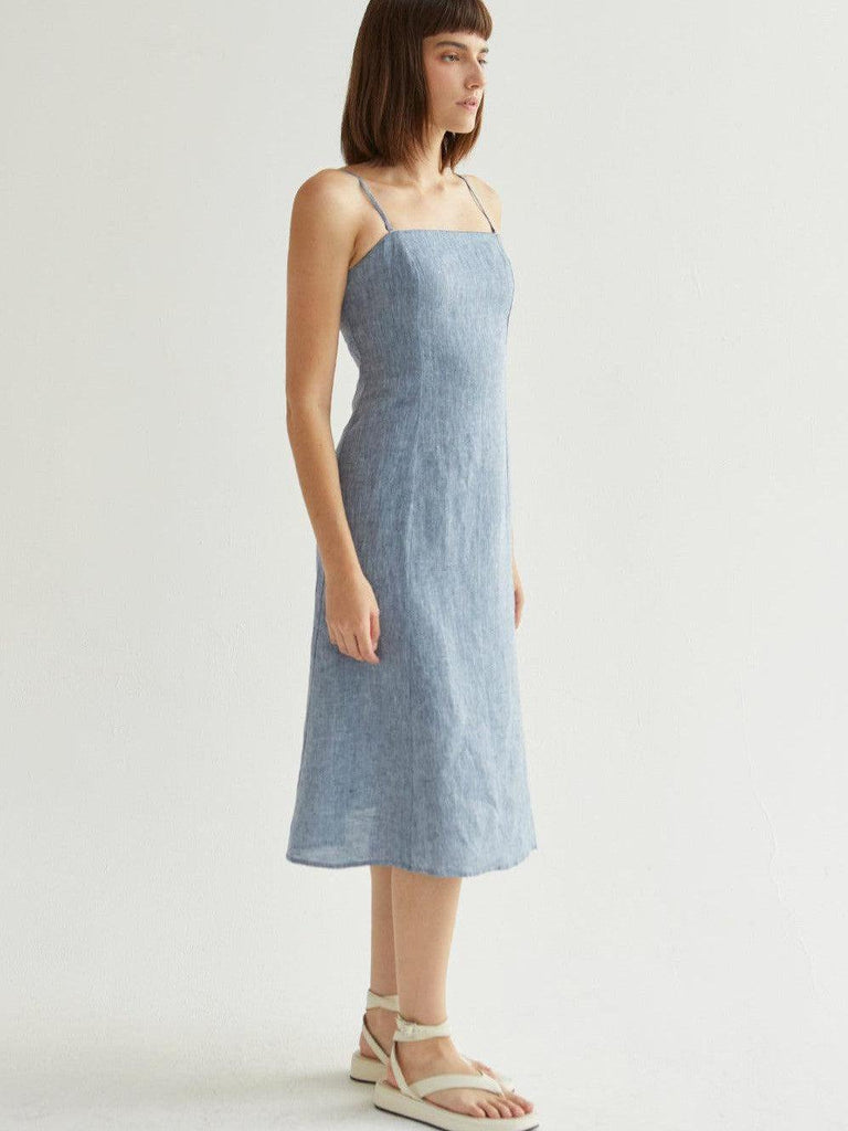 Crescent - Sofia Linen Midi Dress - Chambray-Crescent-treehaus