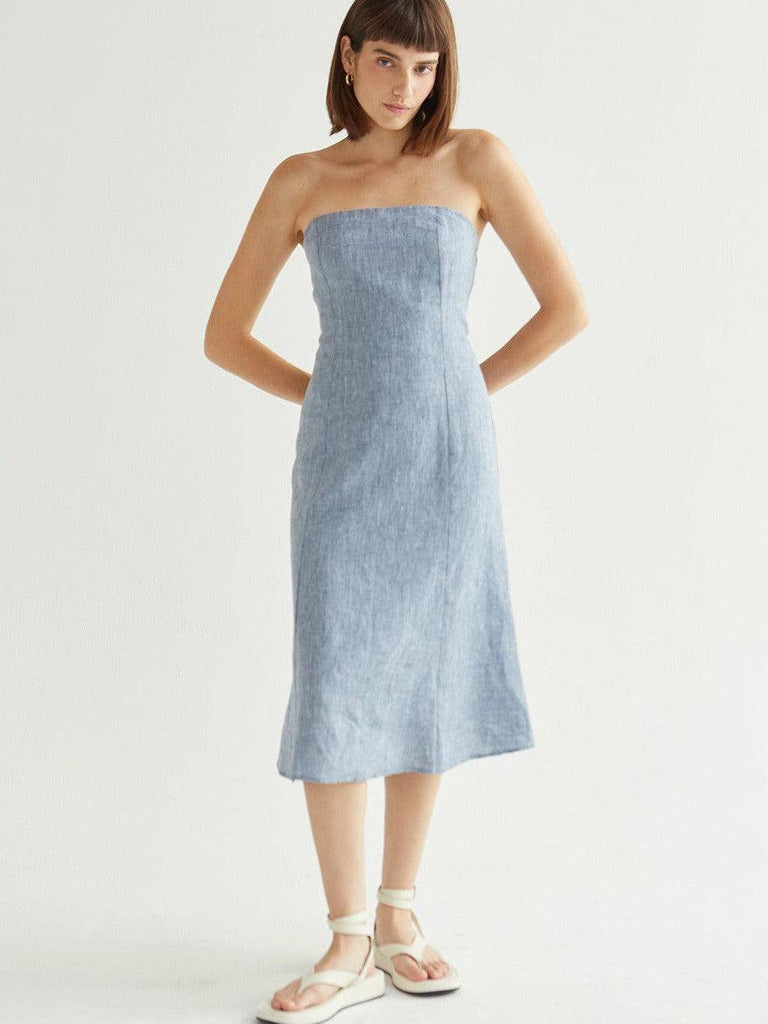 Crescent - Sofia Linen Midi Dress - Chambray-Crescent-treehaus