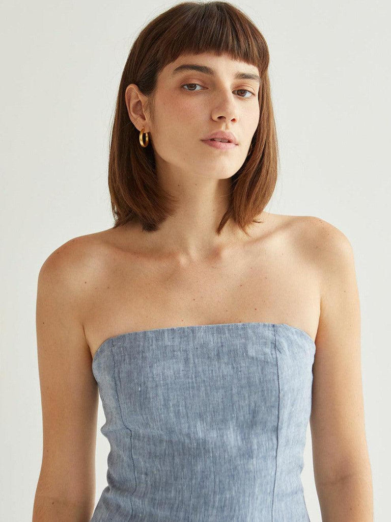 Crescent - Sofia Linen Midi Dress - Chambray-Crescent-treehaus