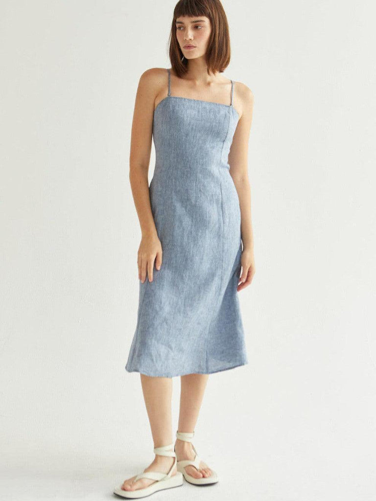 Crescent - Sofia Linen Midi Dress - Chambray-Crescent-treehaus