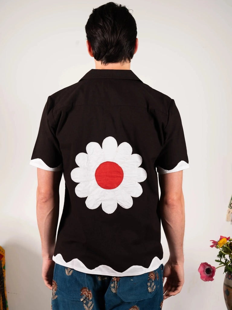Dushyant - The Don Camp Collar - Flower Appliqué - Black-Dushyant-treehaus