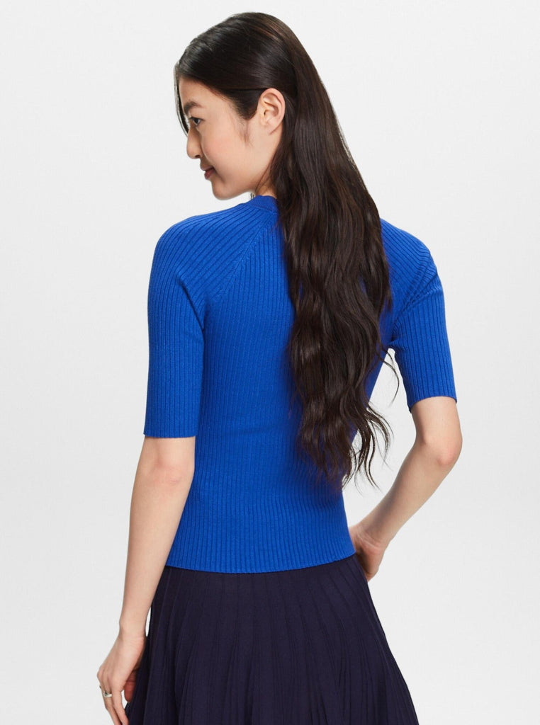 Esprit - Ribbed Short Sleeve Sweater - Bright Blue-Esprit-treehaus