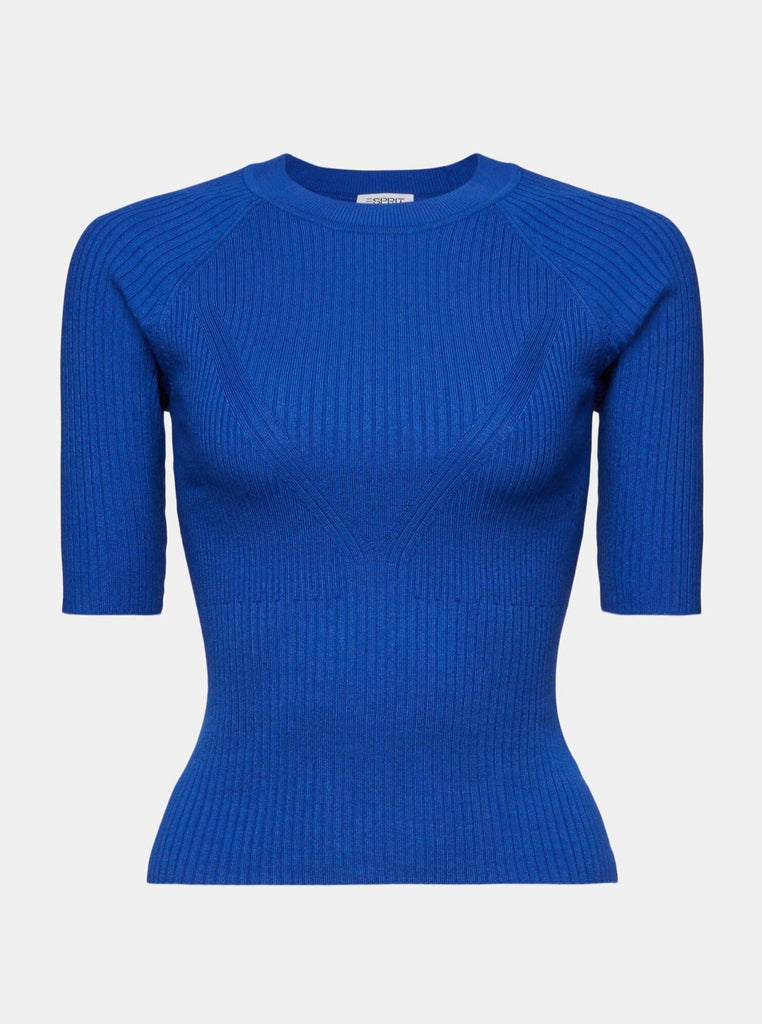 Esprit - Ribbed Short Sleeve Sweater - Bright Blue-Esprit-treehaus