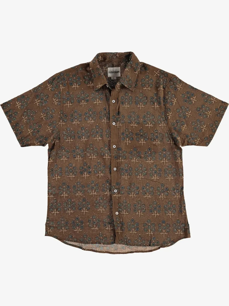 Folk Shirt - Olive and Blue Leaf-Dushyant-treehaus