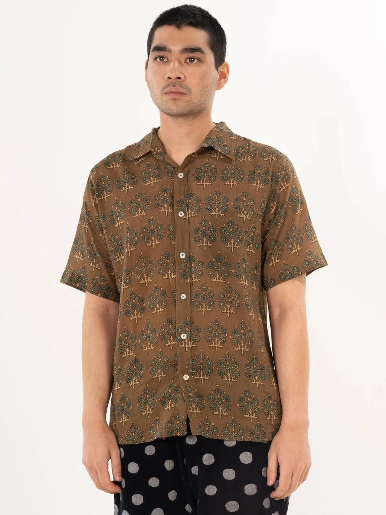 Folk Shirt - Olive and Blue Leaf-Dushyant-treehaus