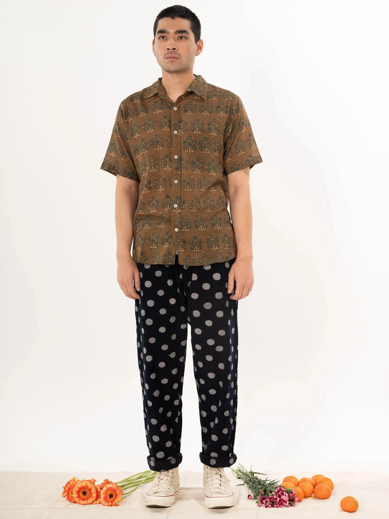 Folk Shirt - Olive and Blue Leaf-Dushyant-treehaus