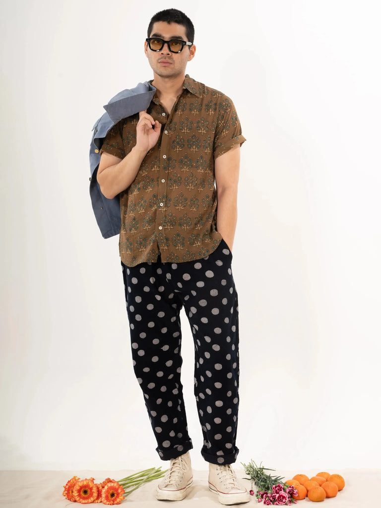 Folk Shirt - Olive and Blue Leaf-Dushyant-treehaus