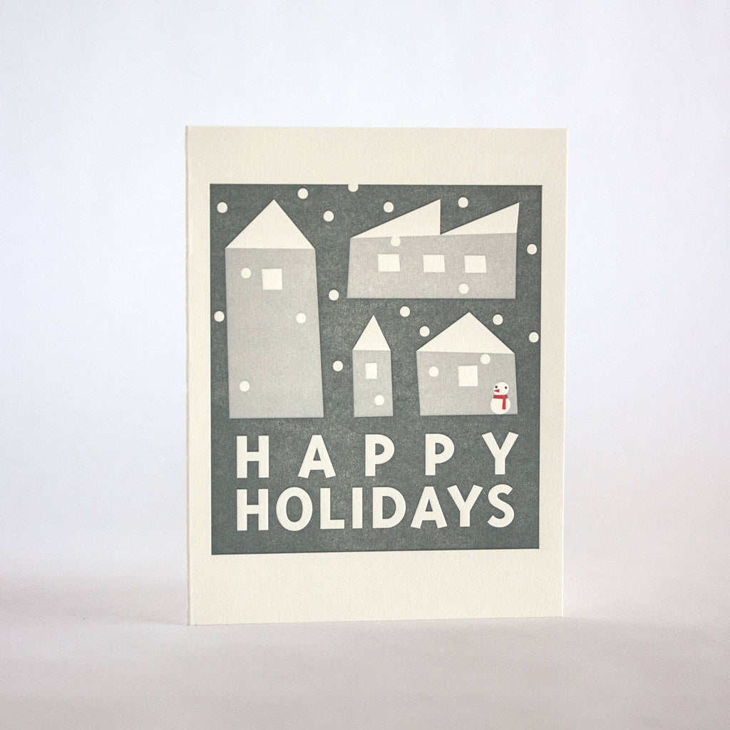 Fugu Fugu Press - Holiday Houses with Snowman Card - Set of 8-Fugu Fugu Press-treehaus