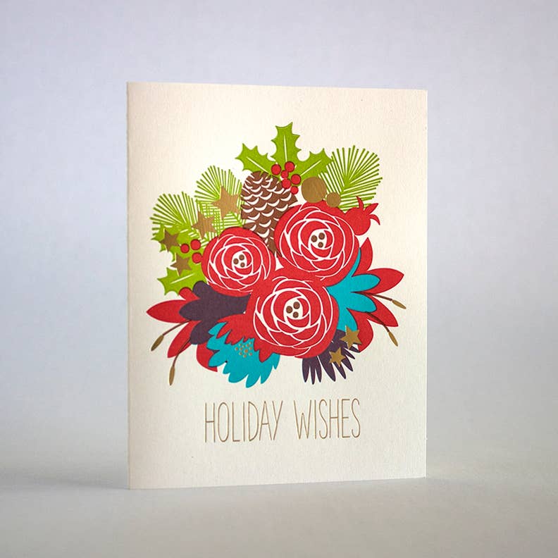 Fugu Fugu Press - Holiday Wishes Bouquet Card - Set of 8-Fugu Fugu Press-treehaus