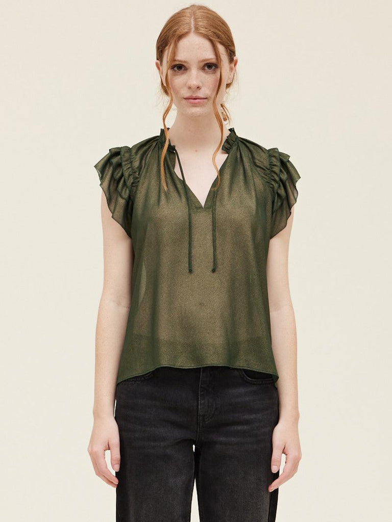 Gold Spray Ruffle Blouse - Gold Forest-Grade & Gather-treehaus