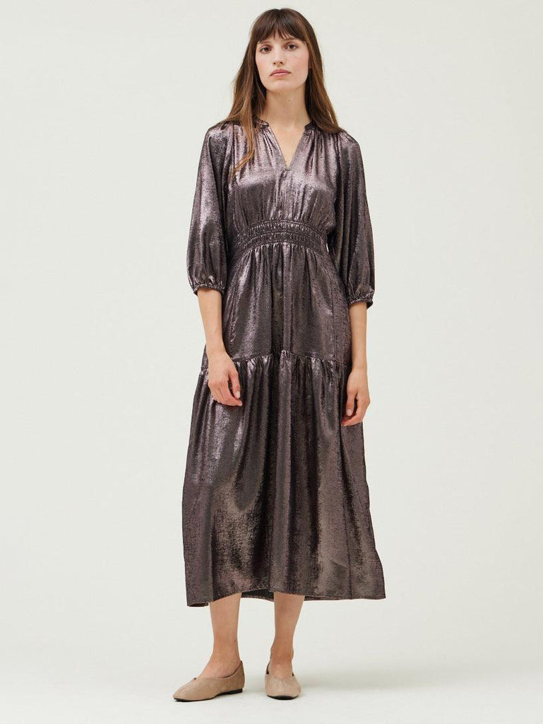 Grade & Gather - 3/4 Sleeve Metallic Midi Dress-Grade & Gather-treehaus