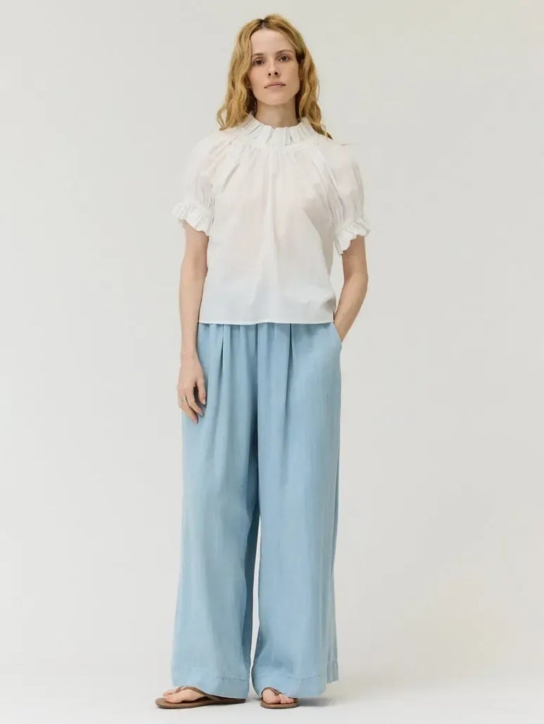 Grade & Gather - Bubble Sleeve Ruffle Blouse - White-Grade & Gather-treehaus
