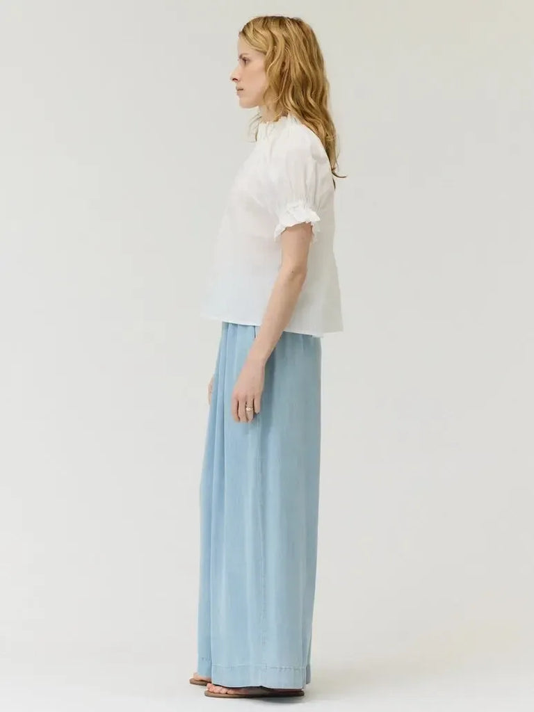 Grade & Gather - Bubble Sleeve Ruffle Blouse - White-Grade & Gather-treehaus
