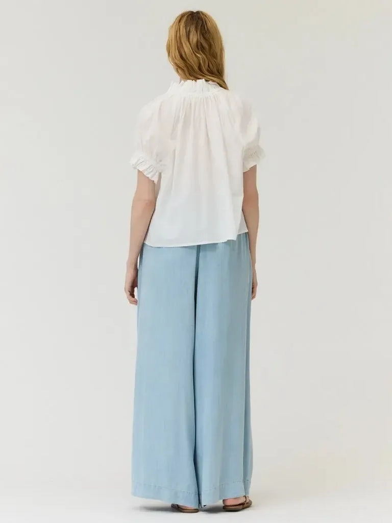 Grade & Gather - Bubble Sleeve Ruffle Blouse - White-Grade & Gather-treehaus