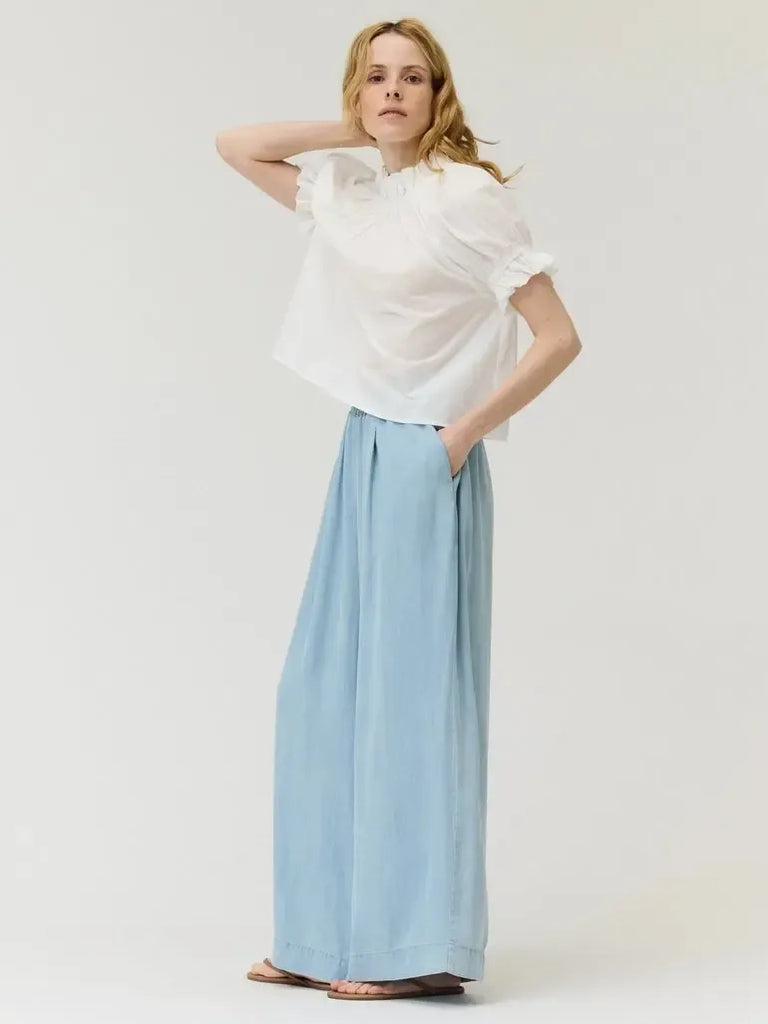 Grade & Gather - Bubble Sleeve Ruffle Blouse - White-Grade & Gather-treehaus