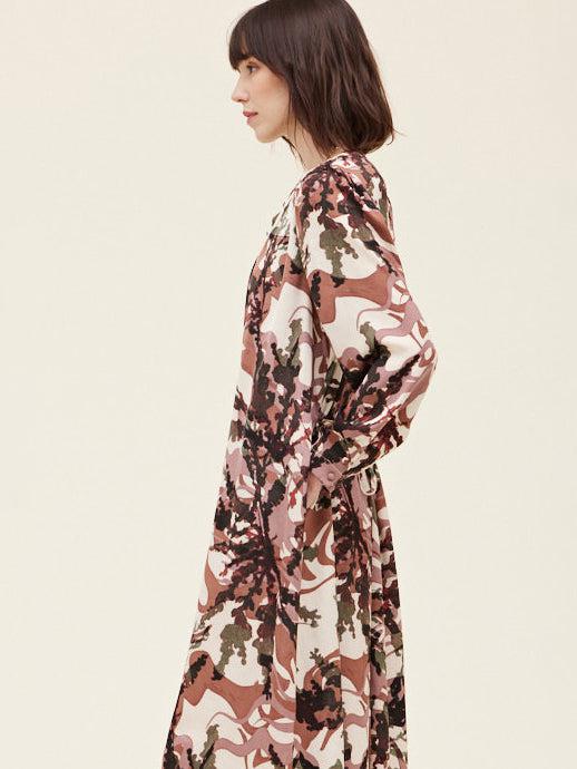 Grade & Gather - Button Down Printed Midi Dress - Rosewood-Grade & Gather-treehaus