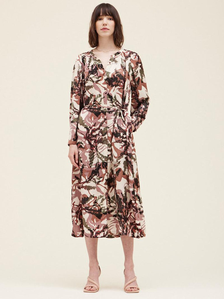 Grade & Gather - Button Down Printed Midi Dress - Rosewood-Grade & Gather-treehaus