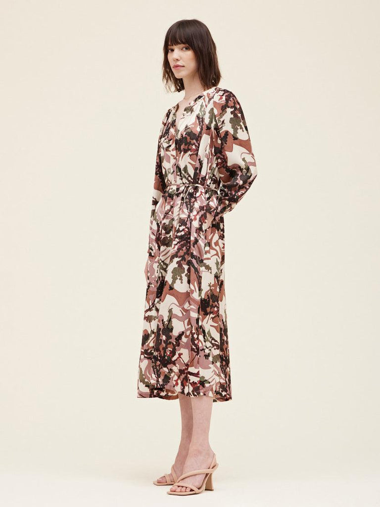 Grade & Gather - Button Down Printed Midi Dress - Rosewood-Grade & Gather-treehaus