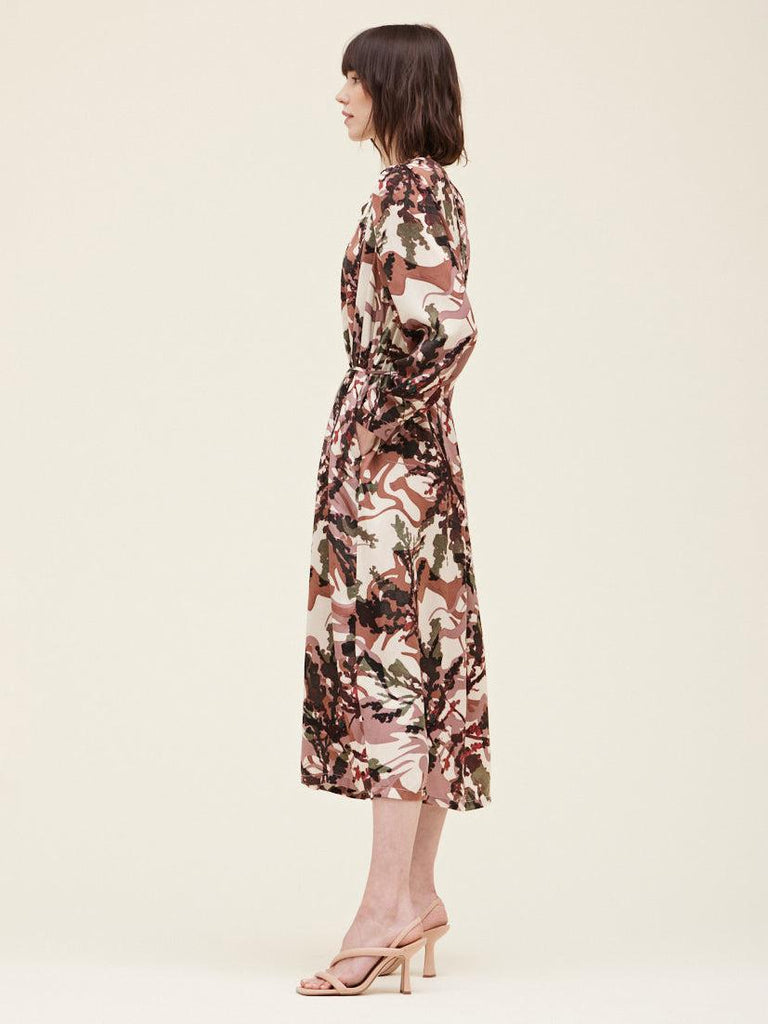 Grade & Gather - Button Down Printed Midi Dress - Rosewood-Grade & Gather-treehaus