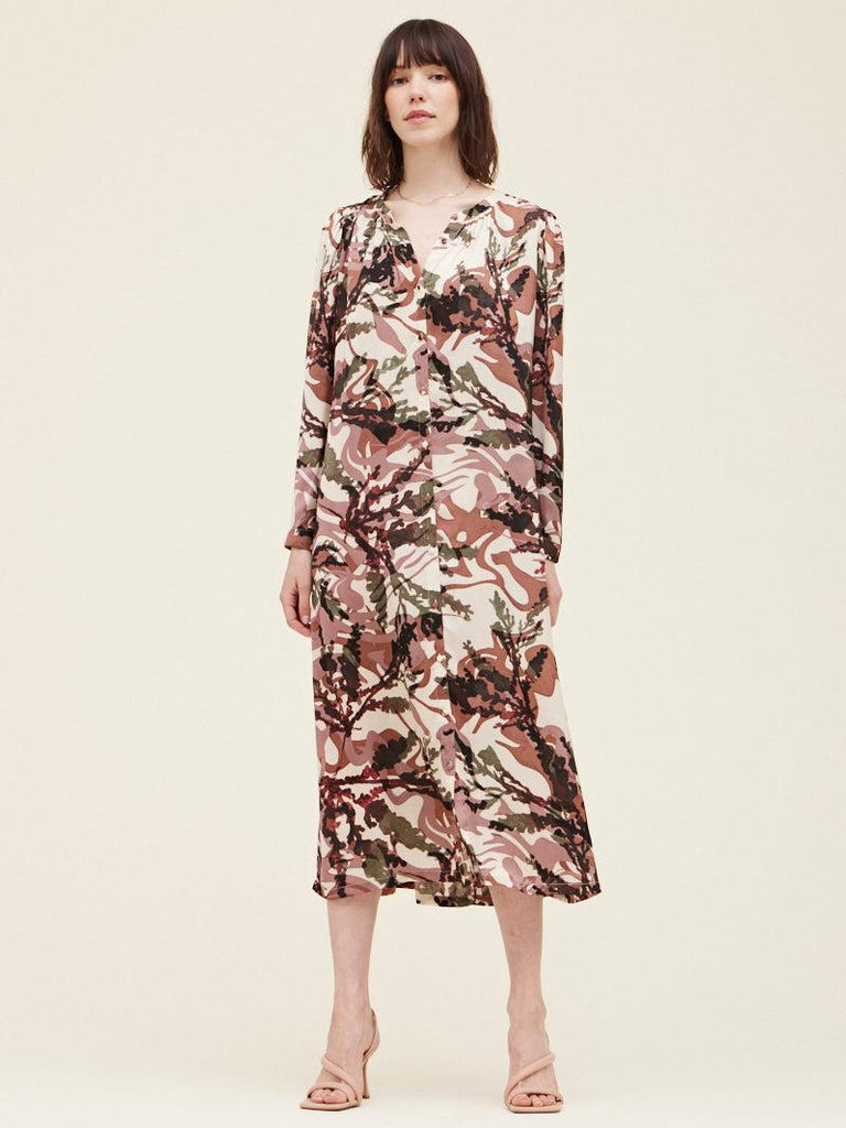 Grade & Gather - Button Down Printed Midi Dress - Rosewood-Grade & Gather-treehaus