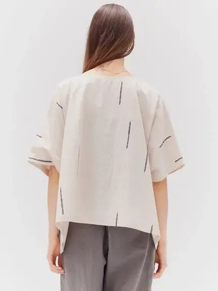 Grade & Gather - Cotton Print Boxy Blouse - Stucco-Grade & Gather-treehaus