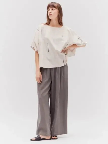 Grade & Gather - Cotton Print Boxy Blouse - Stucco-Grade & Gather-treehaus