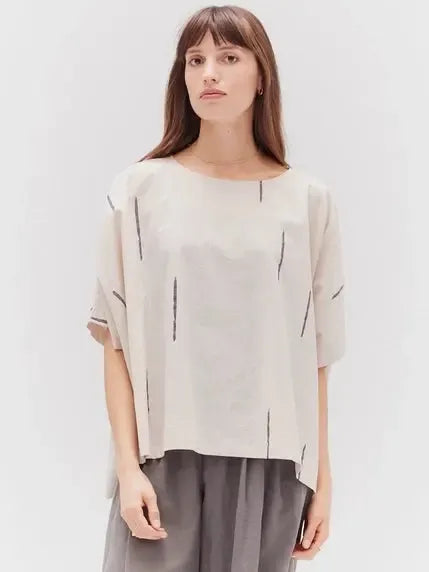 Grade & Gather - Cotton Print Boxy Blouse - Stucco-Grade & Gather-treehaus