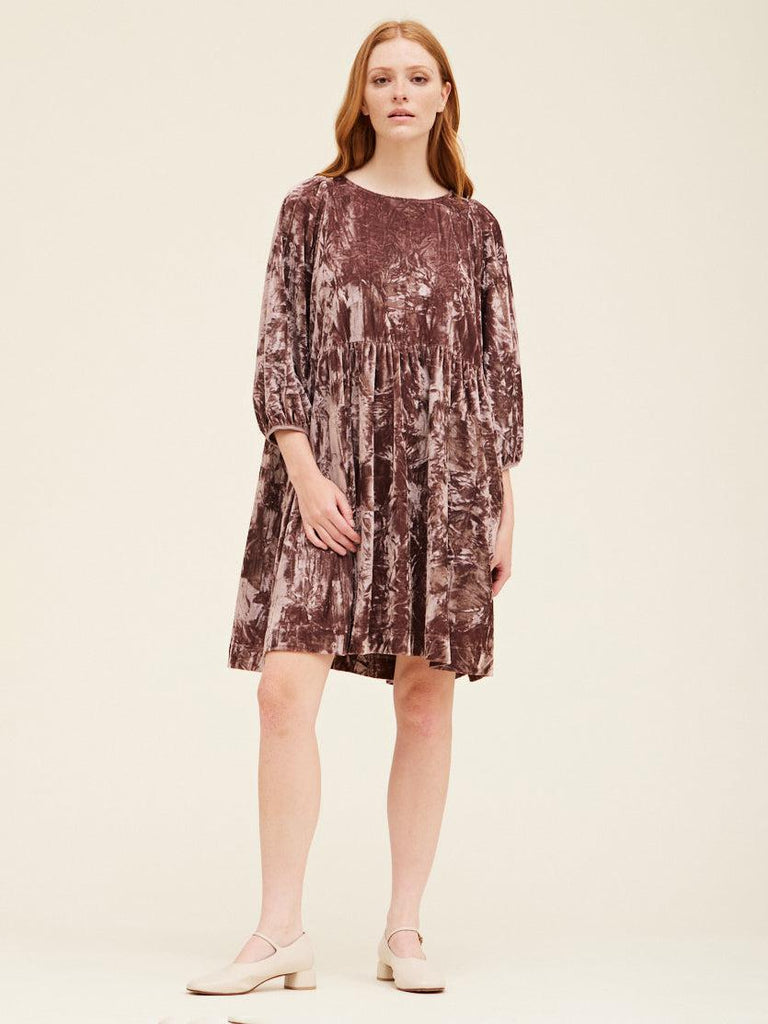 Grade & Gather - Crushed Velvet Babydoll Dress - Dusty Orchid-Grade & Gather-treehaus