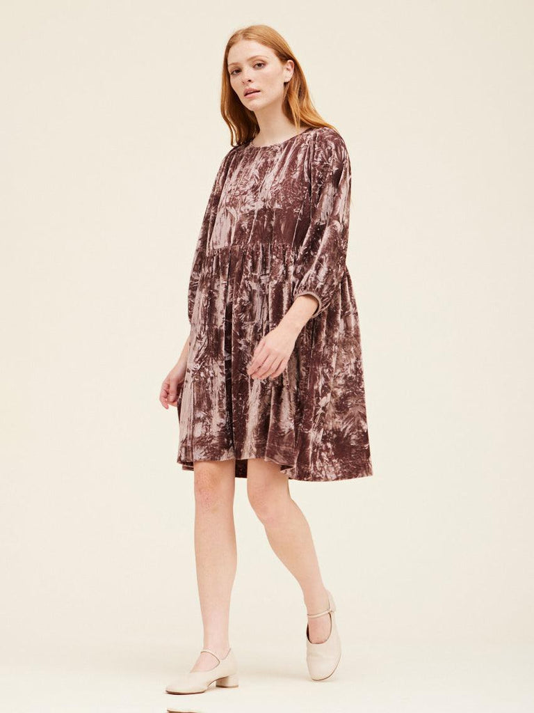 Grade & Gather - Crushed Velvet Babydoll Dress - Dusty Orchid-Grade & Gather-treehaus