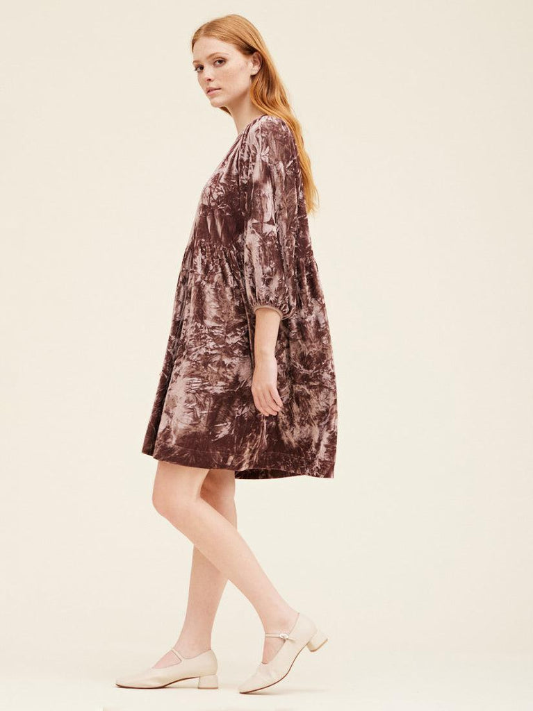 Grade & Gather - Crushed Velvet Babydoll Dress - Dusty Orchid-Grade & Gather-treehaus