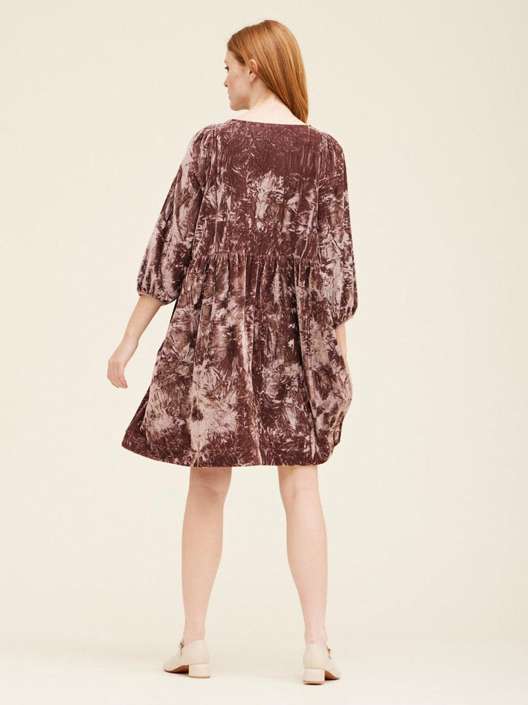 Grade & Gather - Crushed Velvet Babydoll Dress - Dusty Orchid-Grade & Gather-treehaus