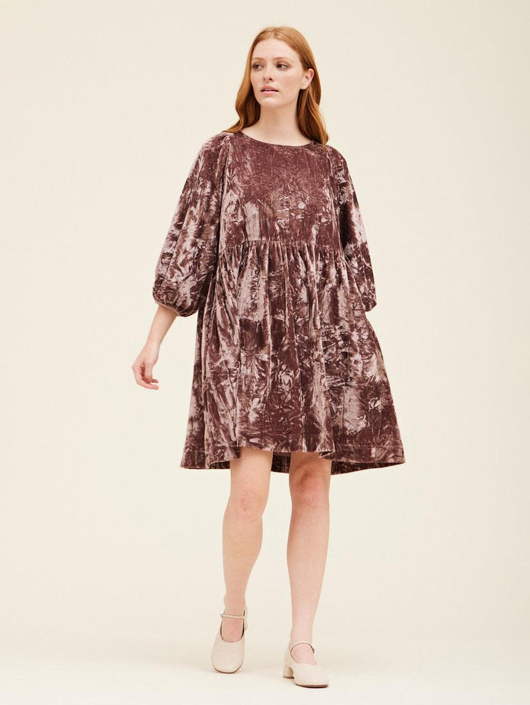 Grade & Gather - Crushed Velvet Babydoll Dress - Dusty Orchid-Grade & Gather-treehaus