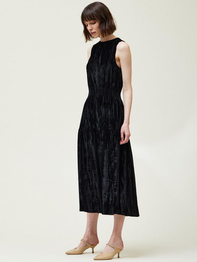 Grade & Gather - Crushed Velvet Midi Dress - Black-Grade & Gather-treehaus