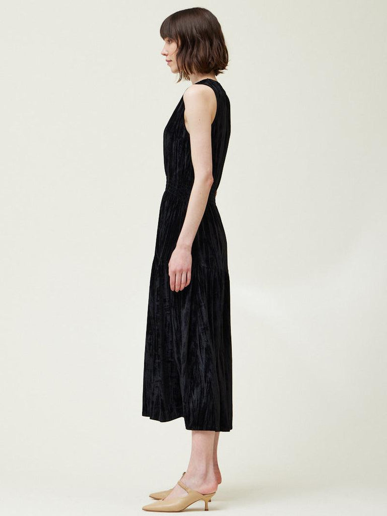 Grade & Gather - Crushed Velvet Midi Dress - Black-Grade & Gather-treehaus