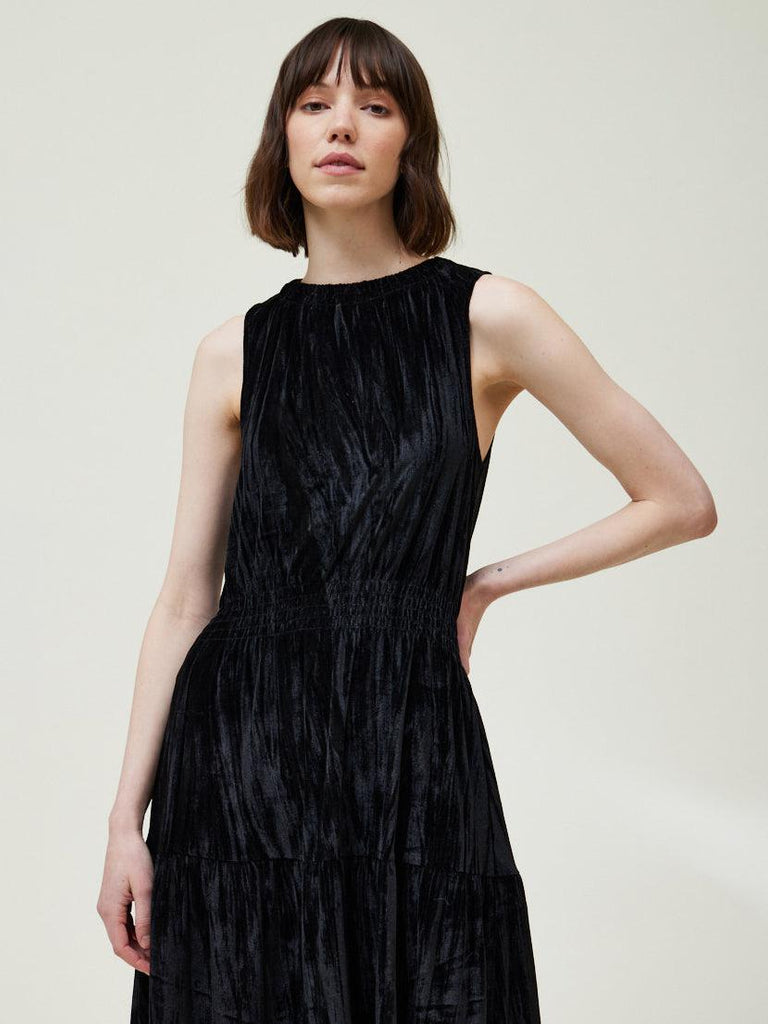 Grade & Gather - Crushed Velvet Midi Dress - Black-Grade & Gather-treehaus