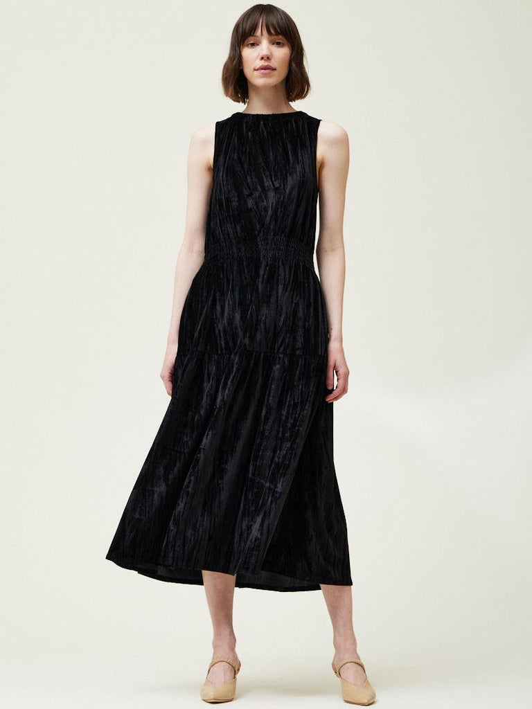 Grade & Gather - Crushed Velvet Midi Dress - Black-Grade & Gather-treehaus