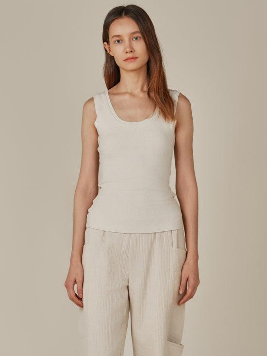 Grade & Gather - Flocked Tank - Off White-Grade & Gather-treehaus