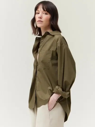 Grade & Gather - Long Sleeve Button Down Shirt - Olive-Grade & Gather-treehaus
