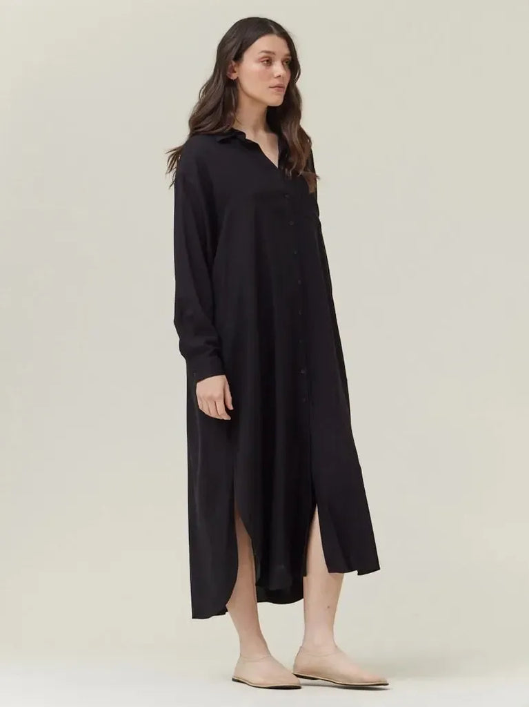 Grade & Gather - Maxi Shirt Dress - Black-Grade & Gather-treehaus
