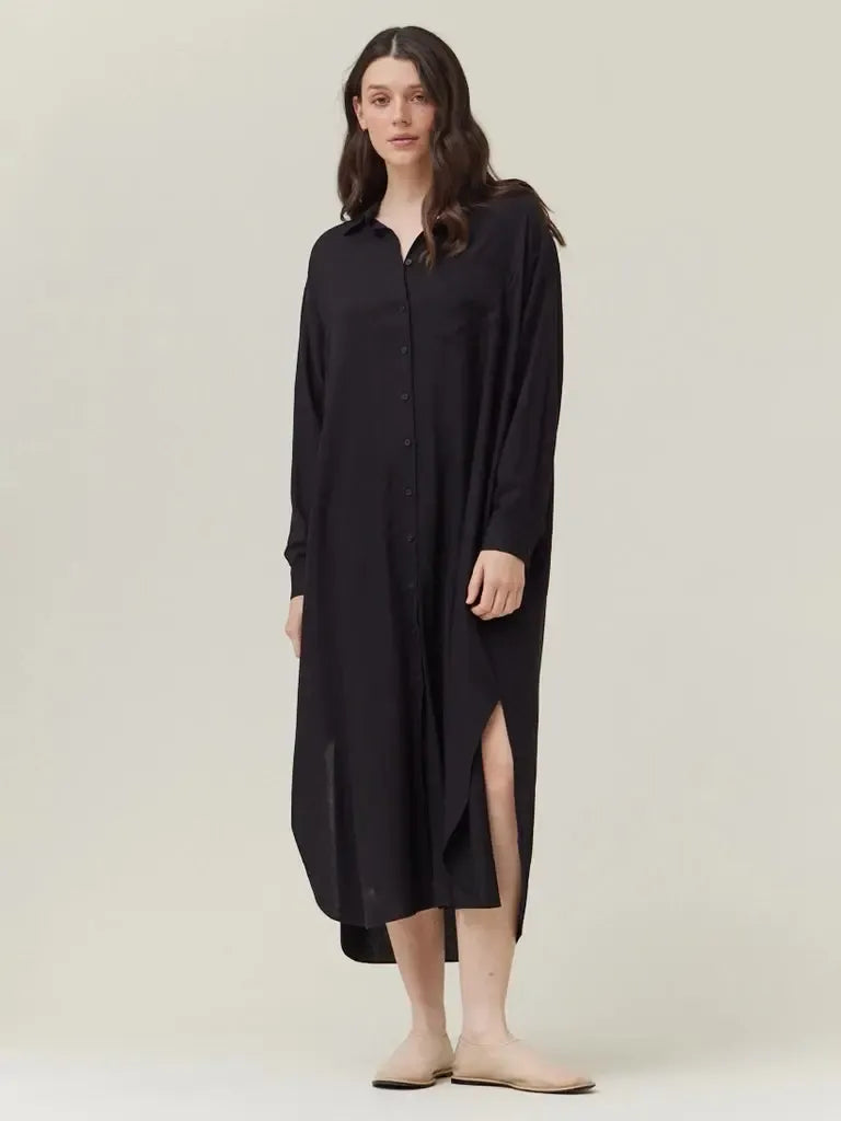 Grade & Gather - Maxi Shirt Dress - Black-Grade & Gather-treehaus