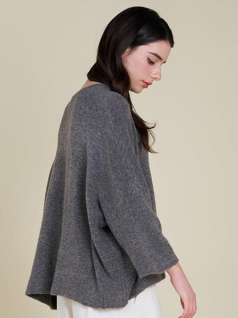 Grade & Gather - Oversized Sweater Top - Heathered Grey-Grade & Gather-treehaus