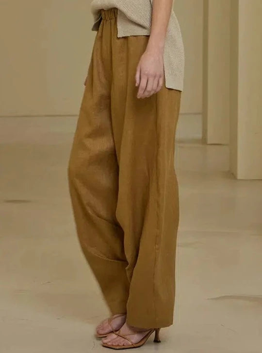 Grade & Gather - Pleated Inseam Linen Pants - Brown Olive-Grade & Gather-treehaus