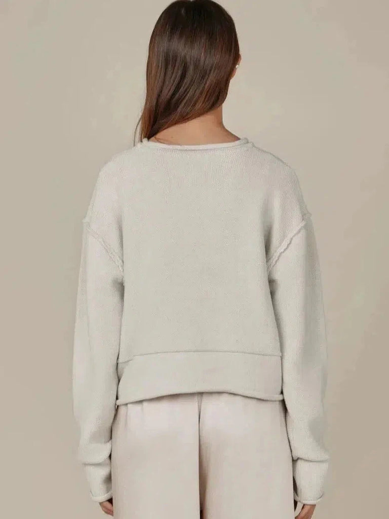 Grade & Gather - Rolled Edge Sweater - Ivory-Grade & Gather-treehaus