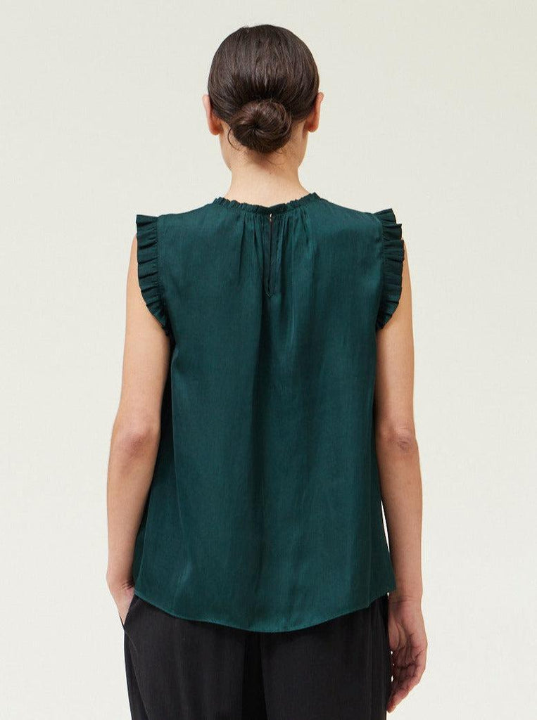 Grade & Gather - Ruffle Satin Tank Top - Deep Emerald-Grade & Gather-treehaus