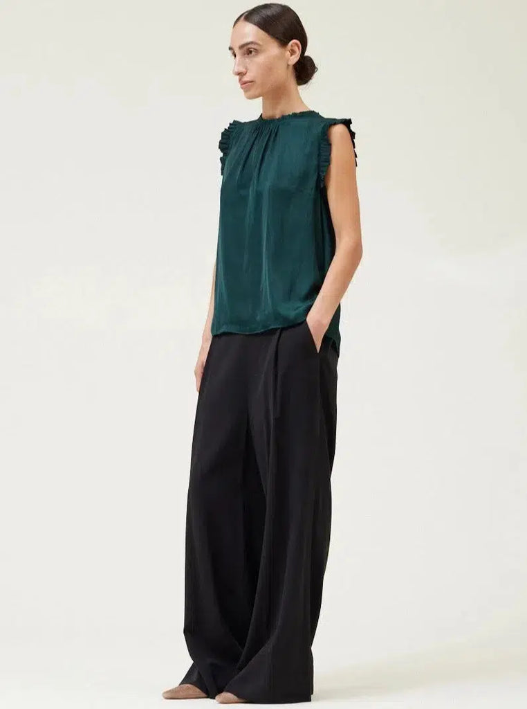 Grade & Gather - Ruffle Satin Tank Top - Deep Emerald-Grade & Gather-treehaus