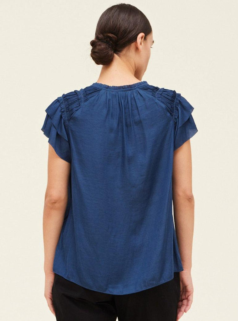 Grade & Gather - Ruffle Sleeveless Satin Top - Blue Jewel-Grade & Gather-treehaus