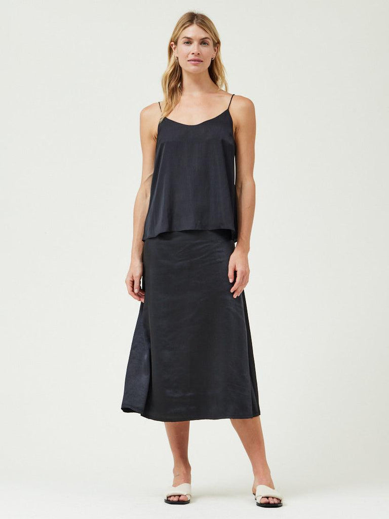 Grade & Gather - Satin Bias Cut Skirt - Black-Grade & Gather-treehaus