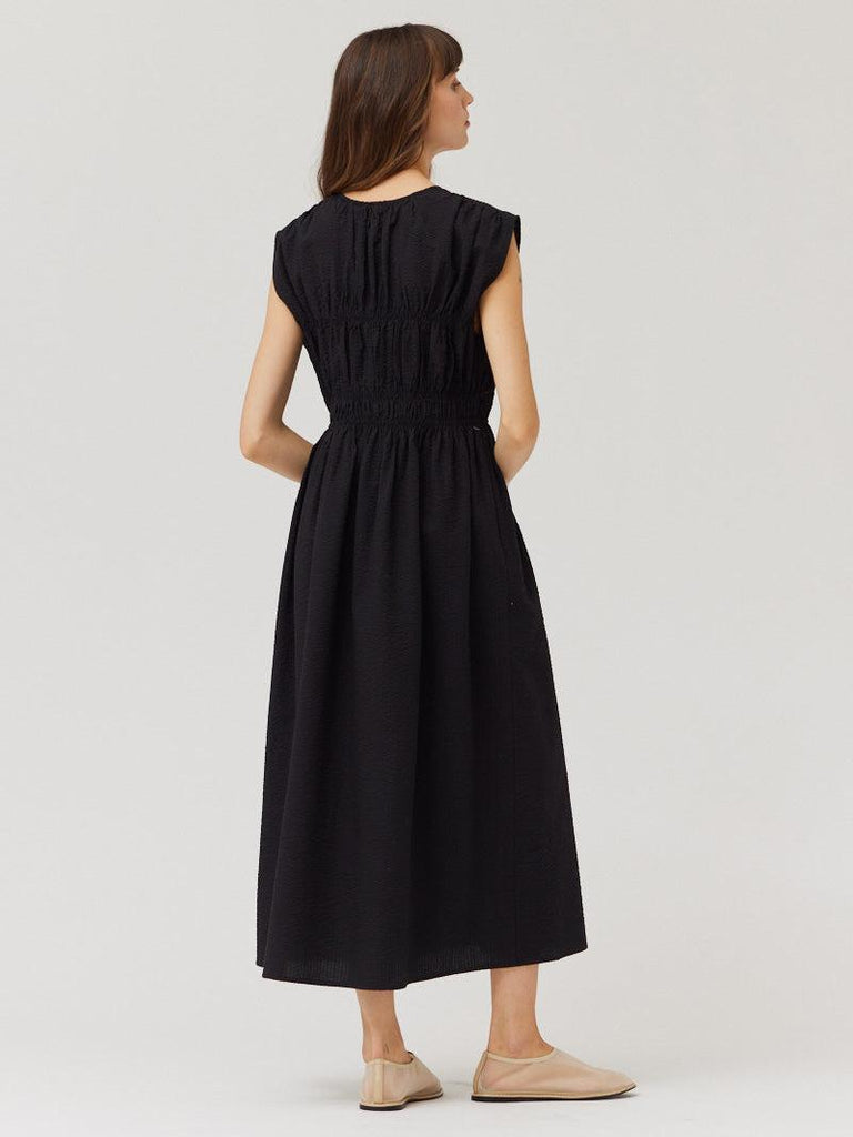Grade & Gather - Seersucker Midi Dress - Black-Grade & Gather-treehaus