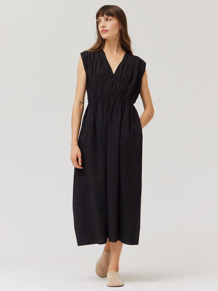 Grade & Gather - Seersucker Midi Dress - Black-Grade & Gather-treehaus